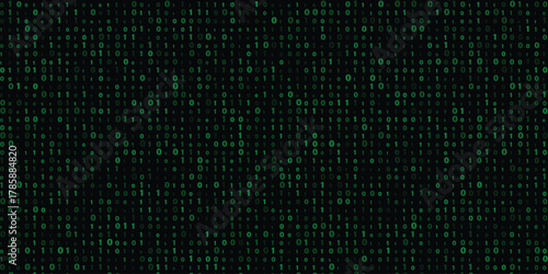 Digital Binary Code Data Stream Background with Green Numbers on Black for Technology and Futuristic Concepts
