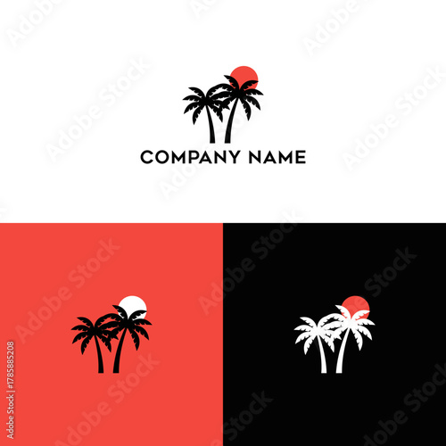 Minimalist palm tree logo design conveying tropical vacation and relaxation elegance
