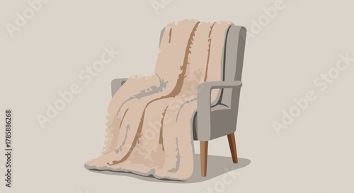 Here's a stock photo description:

Cozy Armchair with Knitted Blanket