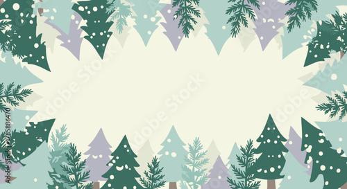 Christmas Holiday Card Background with Evergreen Trees Border