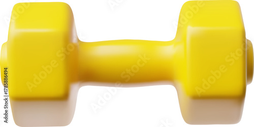 3D icon of dumbbells, yellow, equipment for sports and fitness.