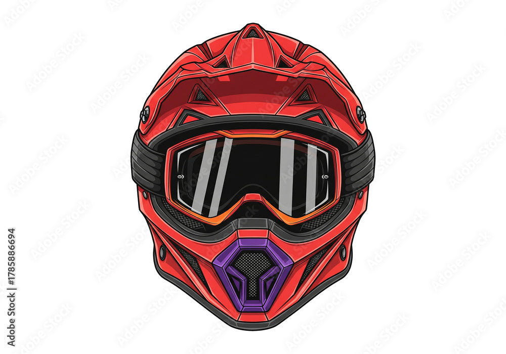 Fototapeta premium Red Motocross Helmet Goggles Vector Illustration