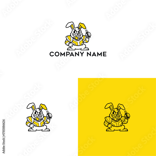 Aggressive bunny robot logo design conveys strength innovation and character