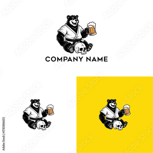 Bear mascot logo design concept for brewery brand or beer company illustration