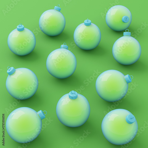 Pattern of christmas baubles on green background