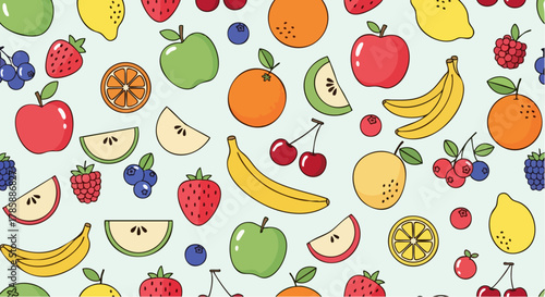 Colorful assortment of various fruits arranged in a delightful pattern, perfect for healthy eating.