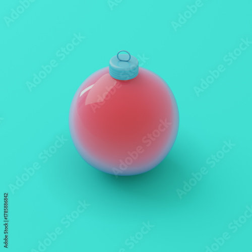 Red christmas bauble on bright turquoise background in pastel colors