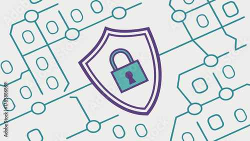 Shield Icon over Encrypted Blockchain Network