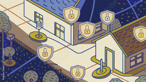 Isometric Smart Home with Cybersecurity Network