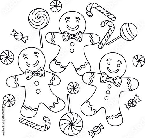 christmas gingerbread cookies coloring book page for kids