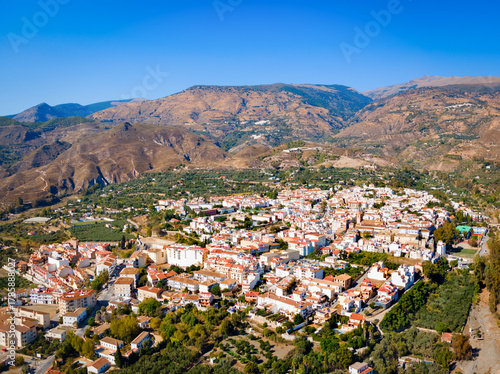 Orgiva town aerial panoramic view in Alpujarras, Spain