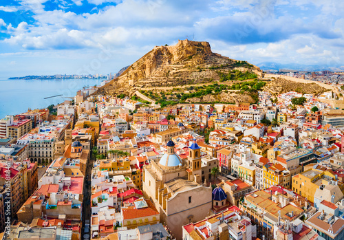 Santa Barbara Castle aerial panoramic view in Alicante