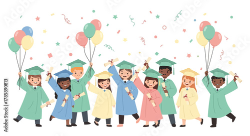 Celebrate scholastic achievements with joyful graduates! Perfect for educational campaigns, academic milestones, and graduation announcements, capturing the joy of success and bright futures.