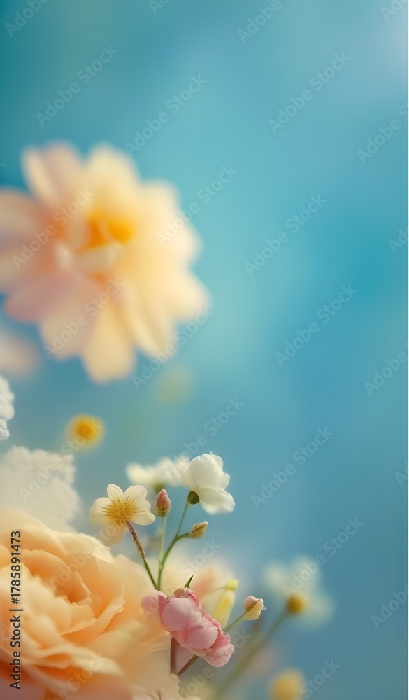 Fototapeta premium Colorful flowers on blue background
