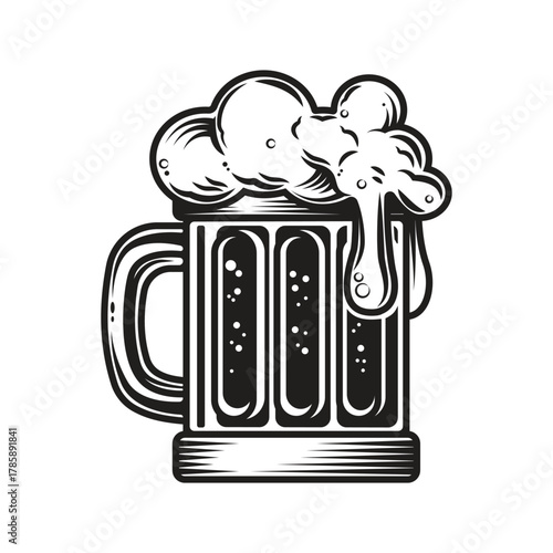 Beer Mug Filled With Foam Vector Illustration Vintage Style