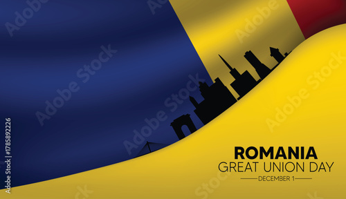 Romania national flag vector design celebrating Great Union Day in December