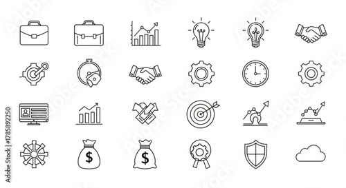 Business and finance icons set isolated on