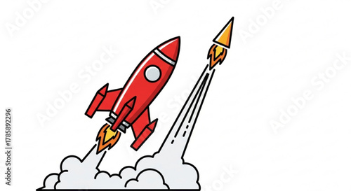 Cartoon rocket ship launching isolated on