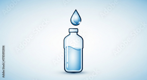 A bottle of water with a droplet falling, showcasing purity and hydration, ideal for illustrating health and wellness