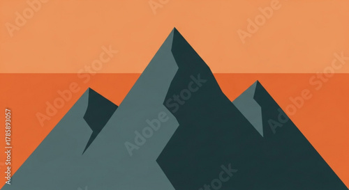 A minimalist mountain range illustration with an orange sky and a gray base for graphic design projects and outdoor themed designs