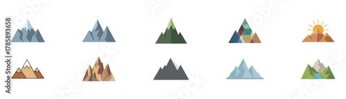 Mountain Icons Set in Minimalist Style