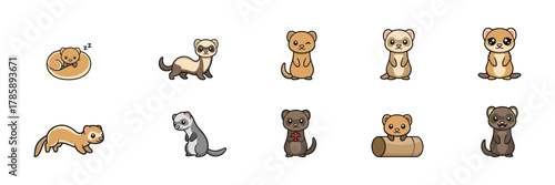 Ferret Cartoon Characters Set