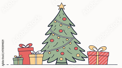 Christmas tree with gifts, festive holiday season