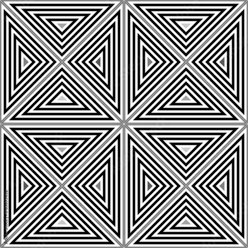 Repeated color triangles on white background. Triangular blocks wallpaper. Seamless surface pattern design with polygons. Mosaic motif. Digital paper for page fills, web designing. Vector art.