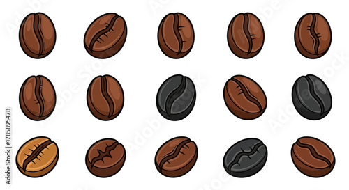 Coffee bean icons set. Isolated coffee beans on white background