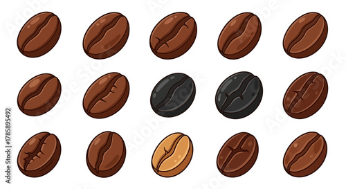 Coffee bean icons set. Isolated coffee beans on white background