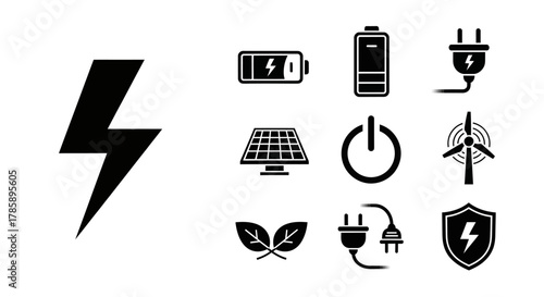 Electricity and energy icons set