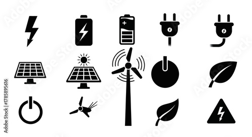 Electricity and energy icons set