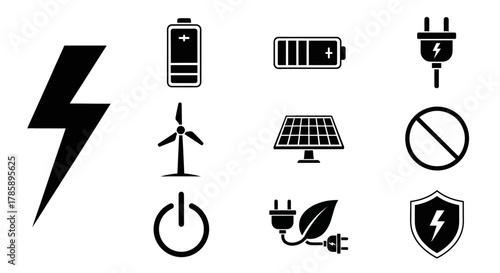 Electricity and energy icons set