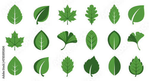 green leaf icons set