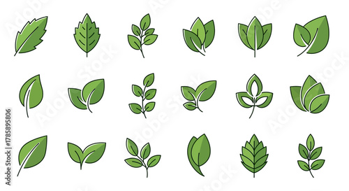 green leaf icons set