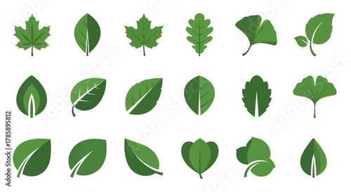 green leaf icons set