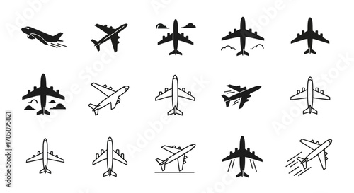 Set of airplane, Airplane icon logo set vector, Vector isolated plane icon silhouette