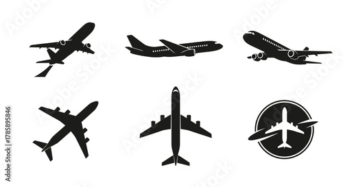 Set of airplane, Airplane icon logo set vector, Vector isolated plane icon silhouette