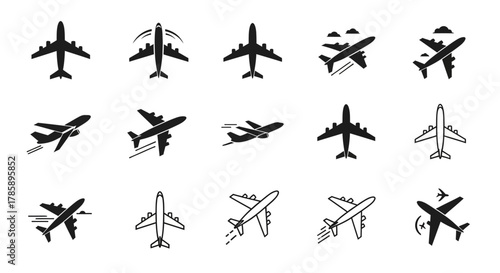 Set of airplane, Airplane icon logo set vector, Vector isolated plane icon silhouette