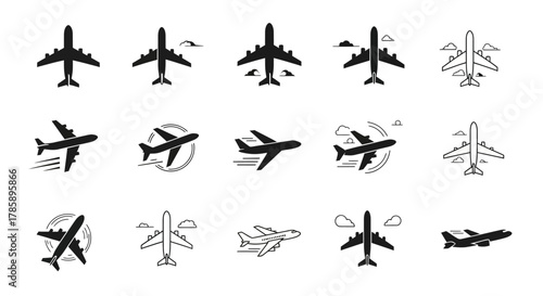 Set of airplane, Airplane icon logo set vector, Vector isolated plane icon silhouette
