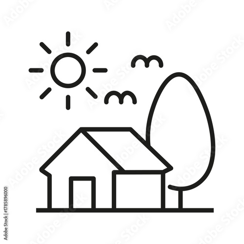 Home insurance. Mortgage, house with money icon line style isolated on white background. Residence Realm icon. secure house icon sign vector. Collateral house buy icon outline vector.