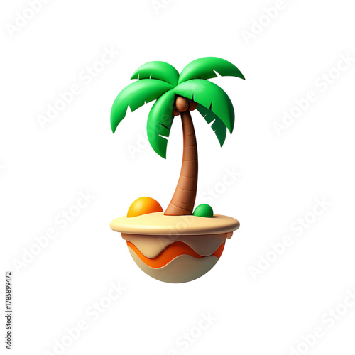Cartoon palm tree on island isolated on transparent background