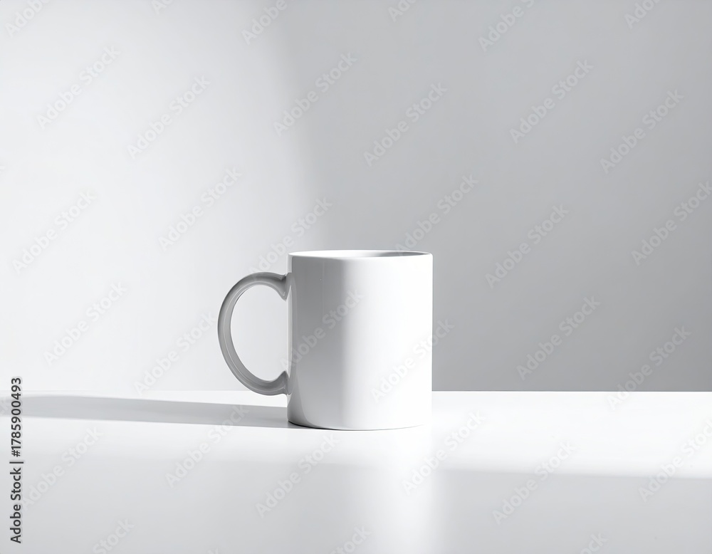 Obraz premium White mug, gray handle, simple studio scene, soft light