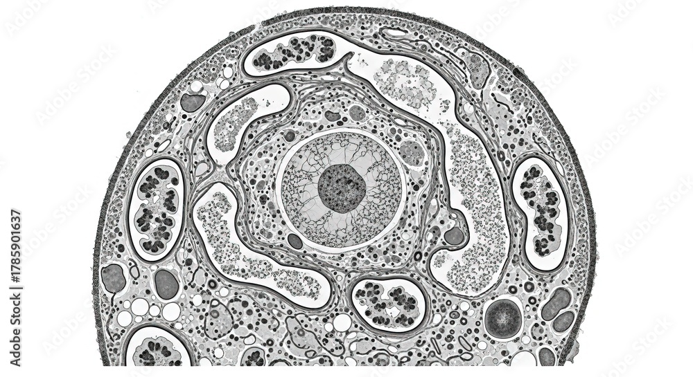 Naklejka premium Plasmodium endoplasmic reticulum and nucleus under TEM