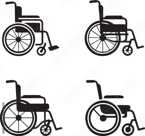 Wheelchair Icons Set – Black Silhouette Accessibility and Mobility Symbols for Medical and Healthcare Design