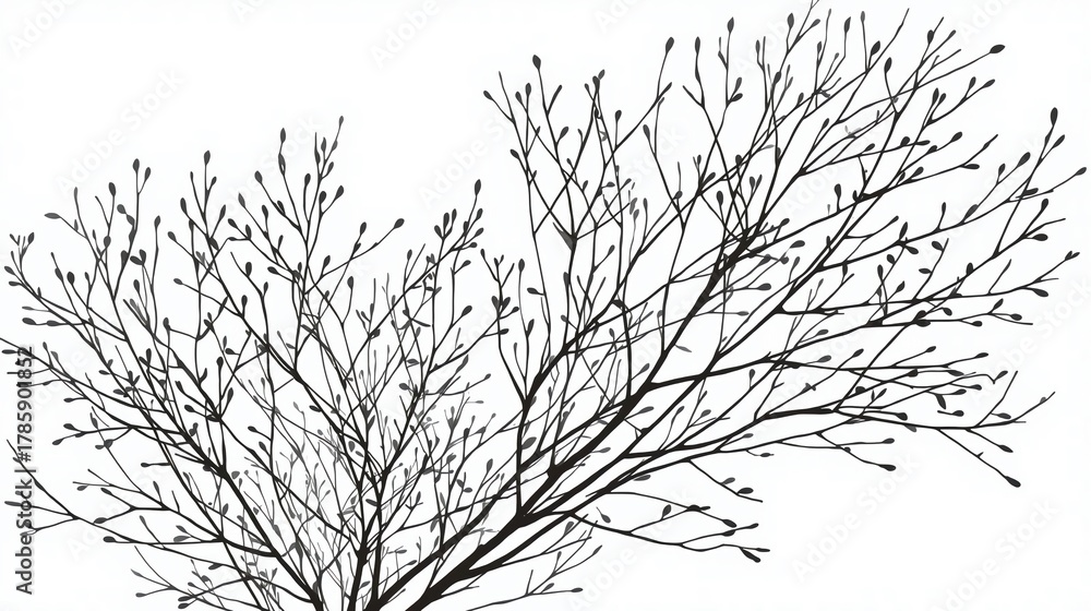 Fototapeta premium Elegant bare tree branches with delicate buds create a minimalist natural design, perfect for modern decor and seasonal themes
