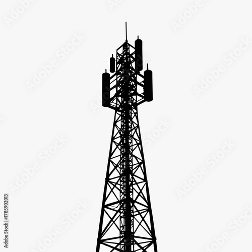 Cell tower silhouette graphic. Wireless communication and mobile network symbol. Telecommunication antenna for 5G signal transmission