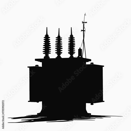 Electric power transformer silhouette. High-voltage industrial equipment icon. Isolated graphic for energy and electricity concepts