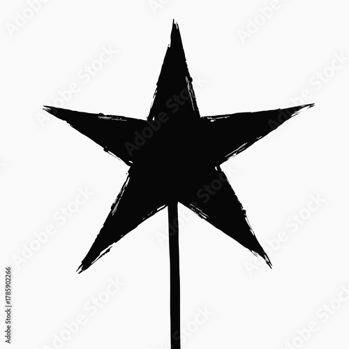 Black grunge star topper icon. Hand-painted brush stroke silhouette for Christmas and New Year designs