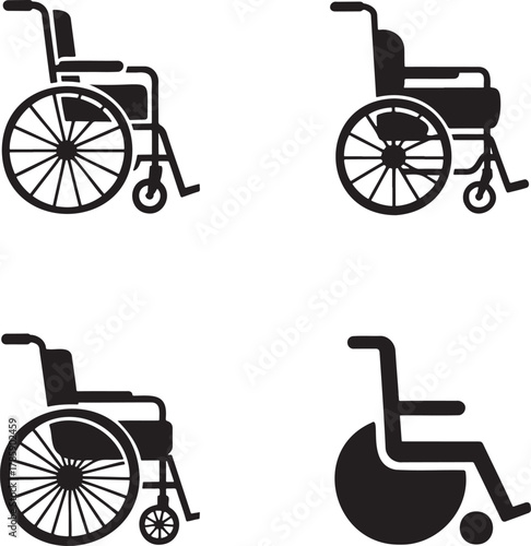 Wheelchair Icons Set – Black Silhouette Accessibility and Mobility Symbols for Medical and Healthcare Design